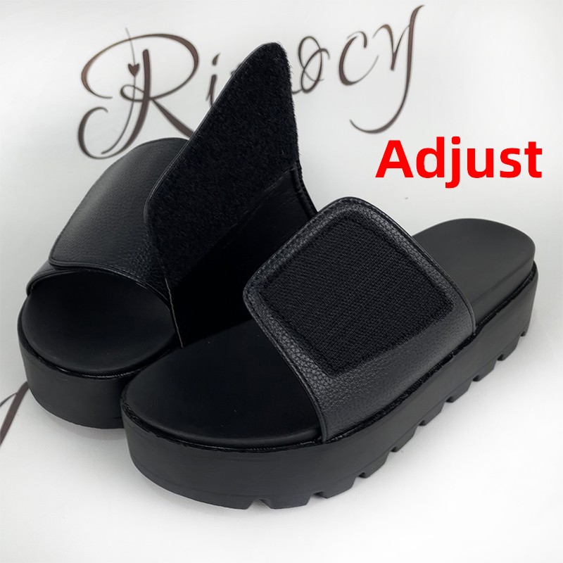 Rimocy Black PU Leather Platform Slippers Women Plus Size 43 Thick Soled Sandals Woman 2022 Summer Non-slip Slides Female Shoes