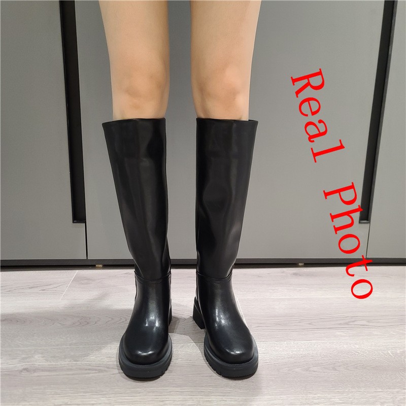 FEDONAS 2022 Za Ins Hot Women Full Cow Leather Knee High Heel Boots Motorcycle Warm Boots Punk Long Boots Woman Big Size Boots