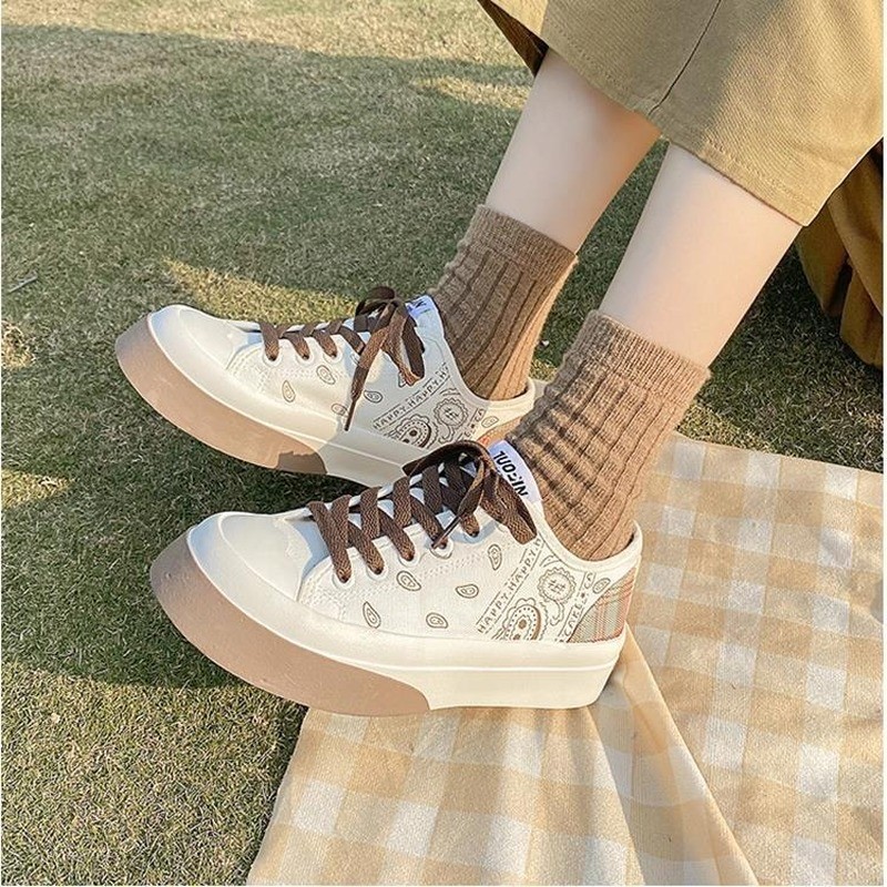 bandana shoes summer 2022 fashion patchwork plaid women casual espadrilles students daily wear lace up canvas sneakers