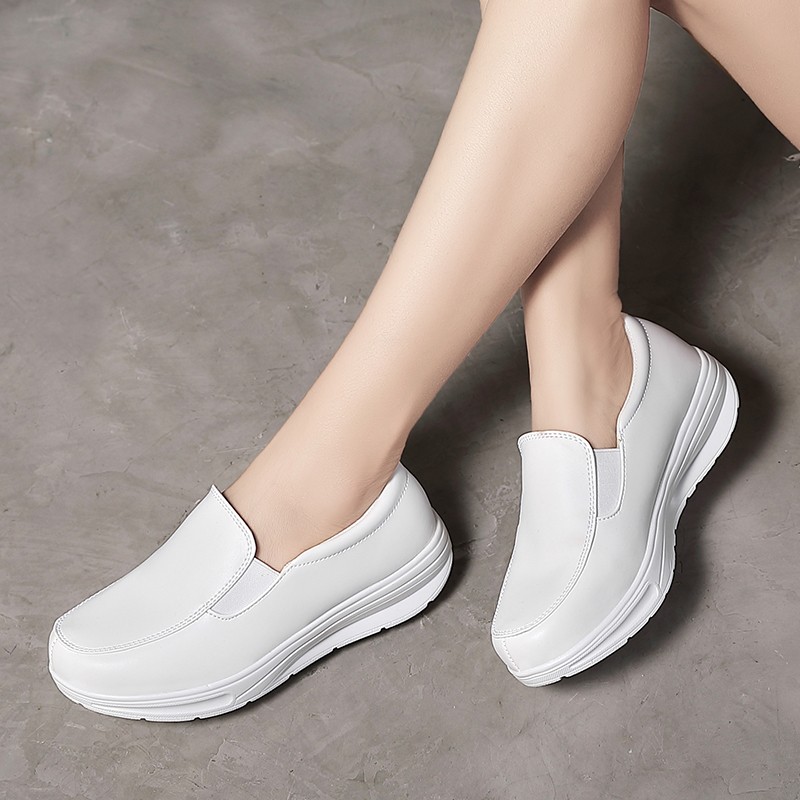 womens walking shoes loafers wedges slip on shake shoes thick bottom comfortable nurse work shoes white