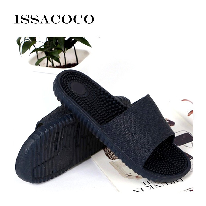 ISSACOCO Men Flat Indoor Massage Slippers Men Home Non-slip Massage Slippers Zapatos Hombre Beach Flip Flops Men Slides