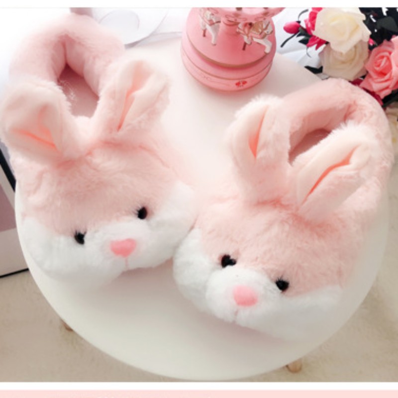 Women Fluffy Women Slippers Cute Cartoon Pink Rabbit Couples Fur Slides Bedroom Indoor Warm Rabbits Plush Ladies Casual Shoes loro piana shoes