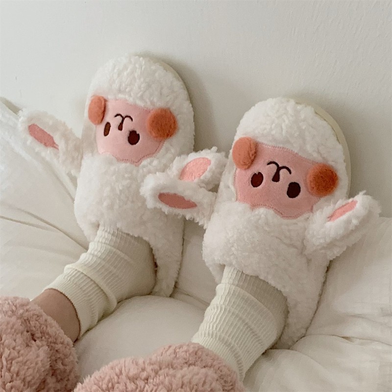 Women Cute Animal Slippers Girls Fashion Kawaii Fluffy Winter Warm Slippers Cartoon Milk Cow House Funny Slippers Chaussure Femme