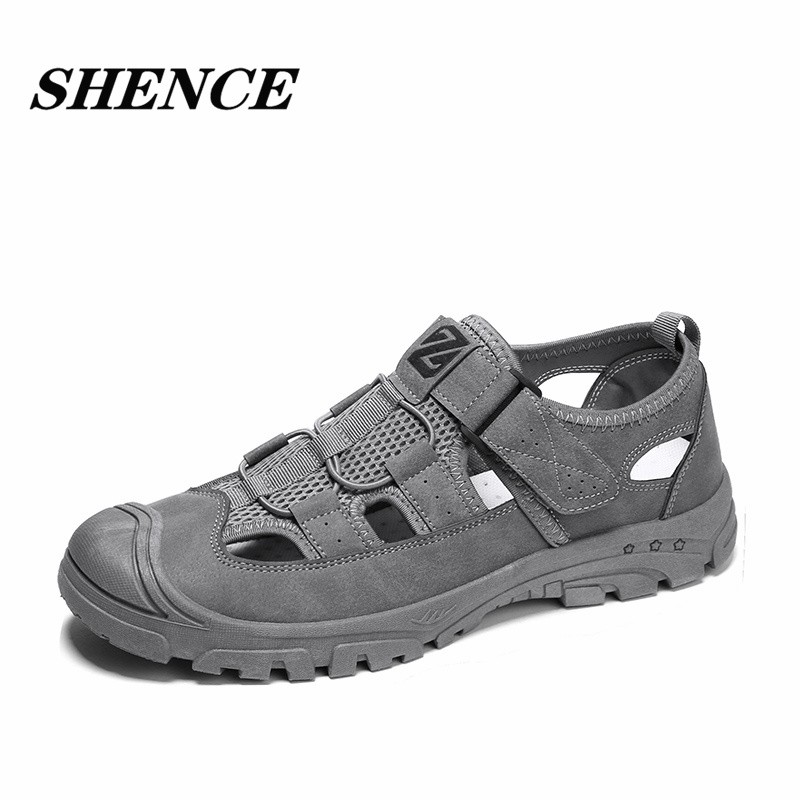 SHENCE Summer Men Sandals Slippers Sneakers Soft Non-slip Rubber Velcro Man Jogging Trail Running Men Hiking Shoes Sandals