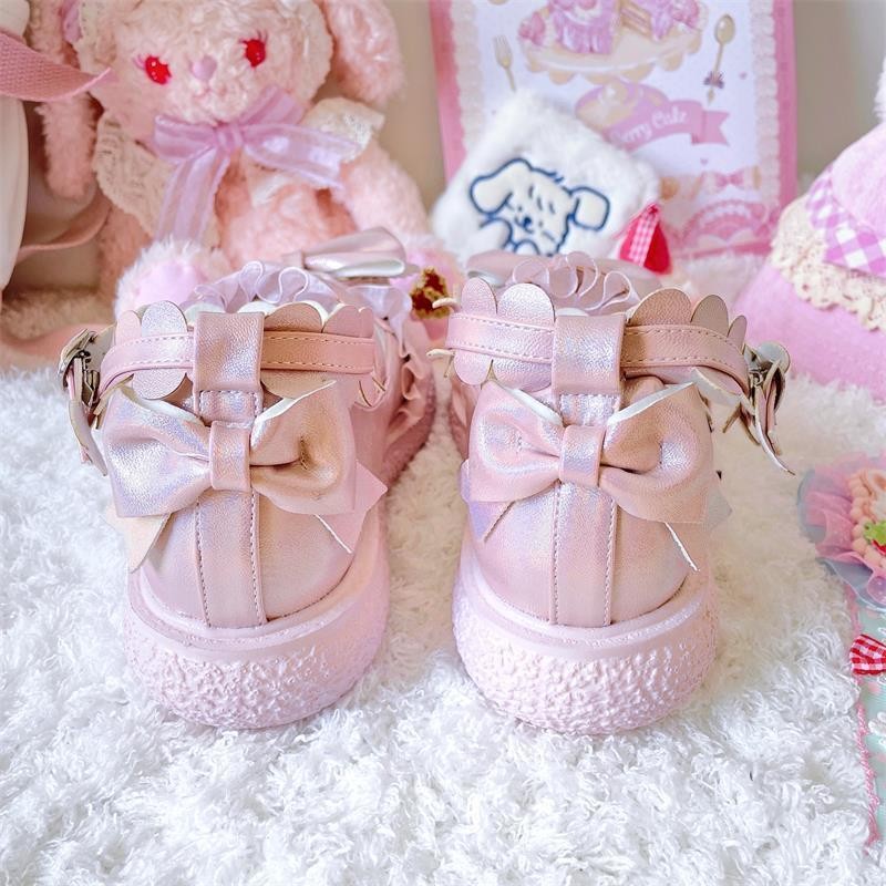 Girls Beautiful Mary Janes Lace Patchwork Buckle Fashion Women's Shoes Japanese Style Lolita Shoes Cute Bow Zapatillas Mujer