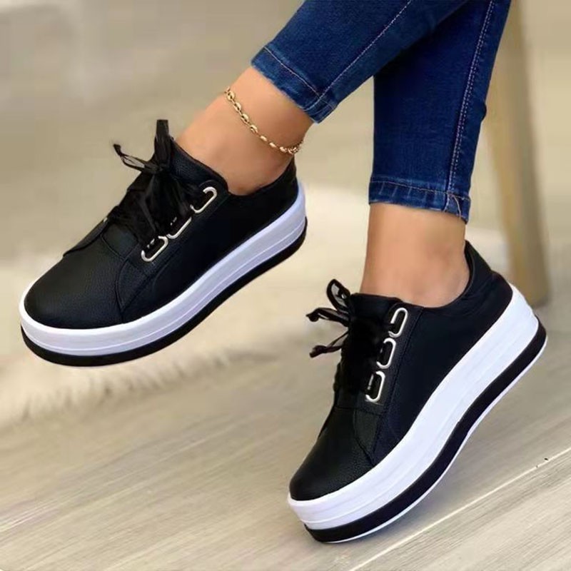 Rimocy Plus Size Thick Bottom Sneakers Casual Woman Lace Up Platform Shoes Women Gold Silver Round Toe Flat Shoes Ladies 43