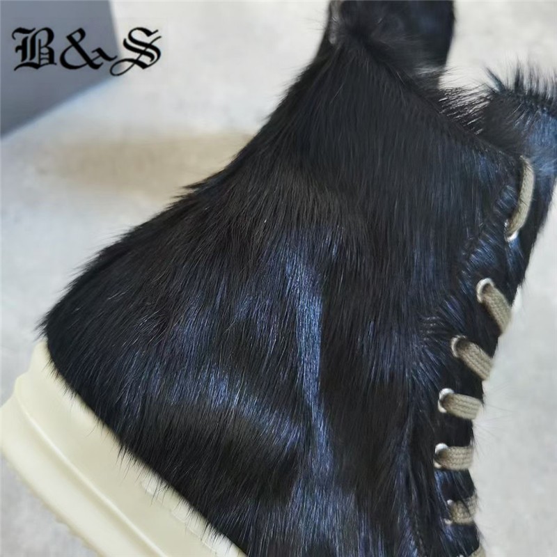 High quality black fur street leather custom PU lace-up boots