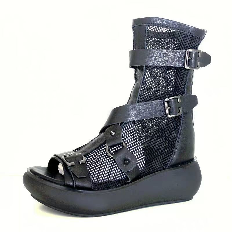 2021 spring new Korean women's shoes thick-soled sandals shoes high-top gauze British sandals