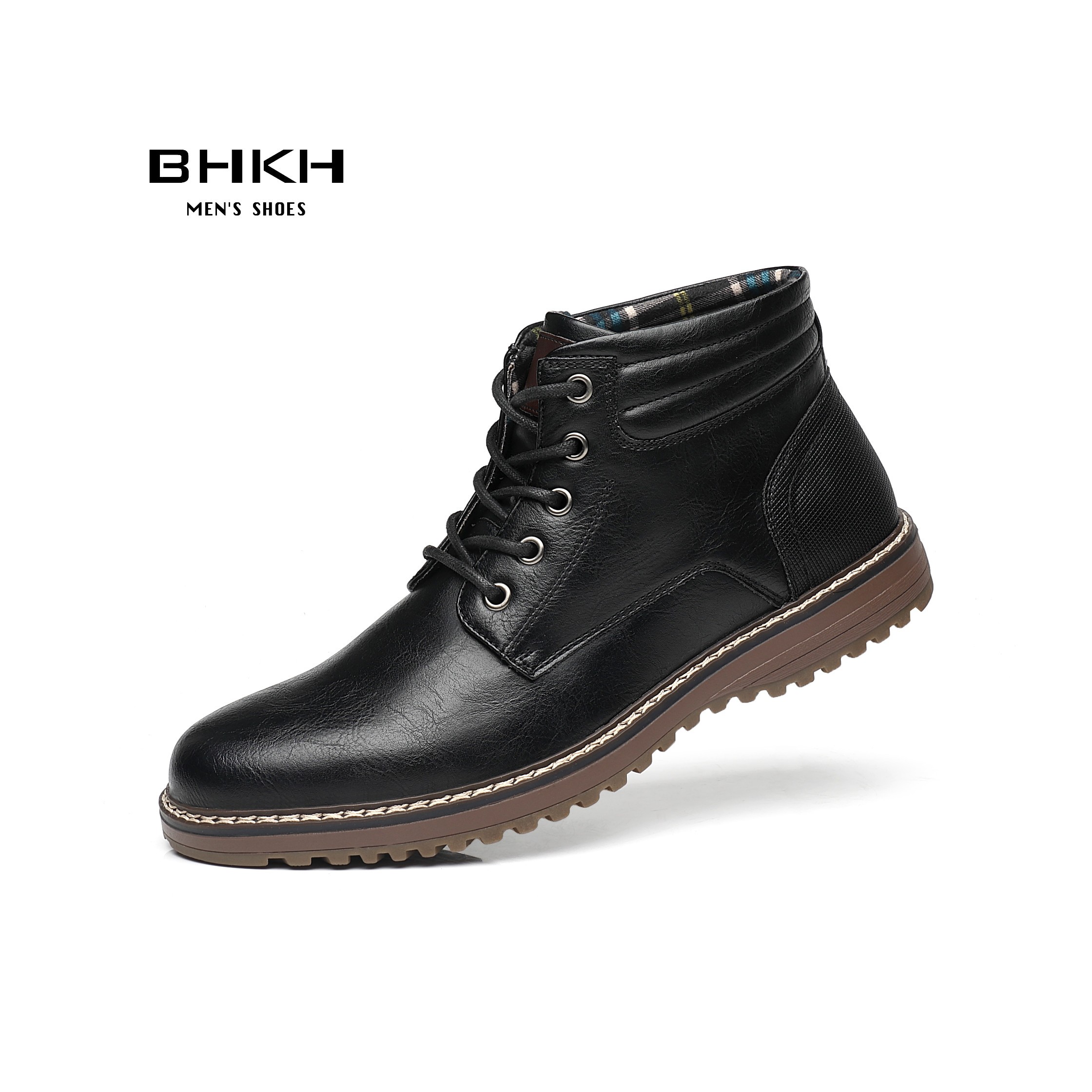 BHKH New Autumn Winter Men Boots Fashion Lace Up Winter Shoes Lightweight Smart Casual Shoes Comfortable Ankle Boots Office Work Casua