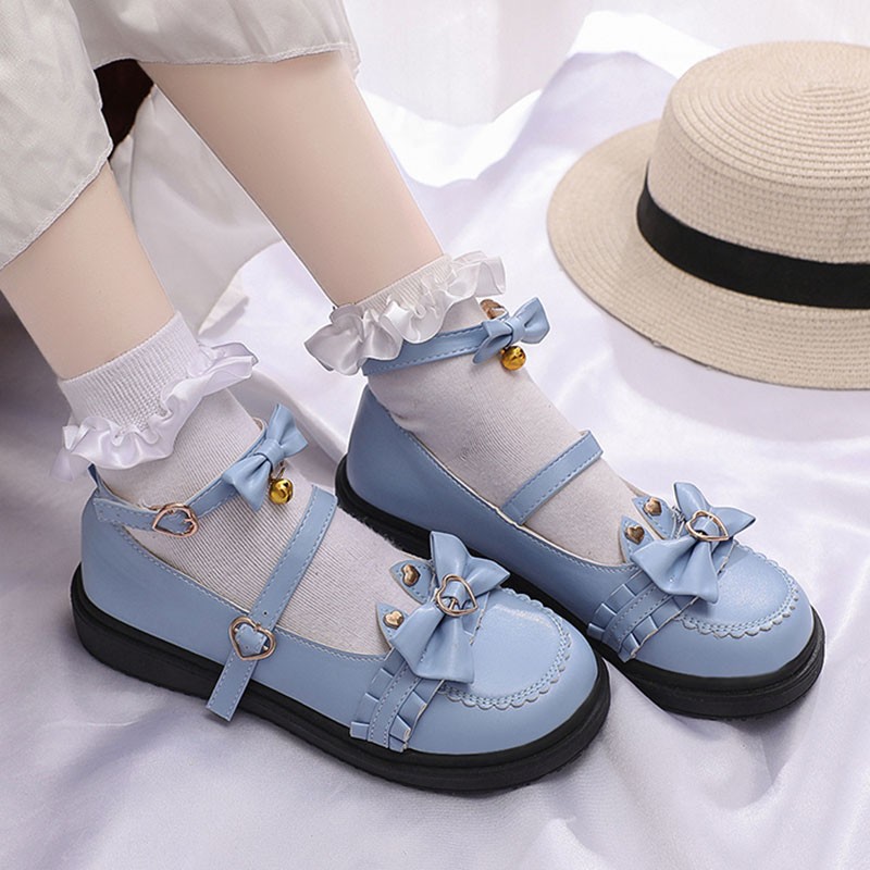 Rimocy Lovely Heart Buckle Lolita Shoes Women Ankle Strap Sweet Lace-up Woman PU Leather Comfot Soft Sole Mary Jane Shoes