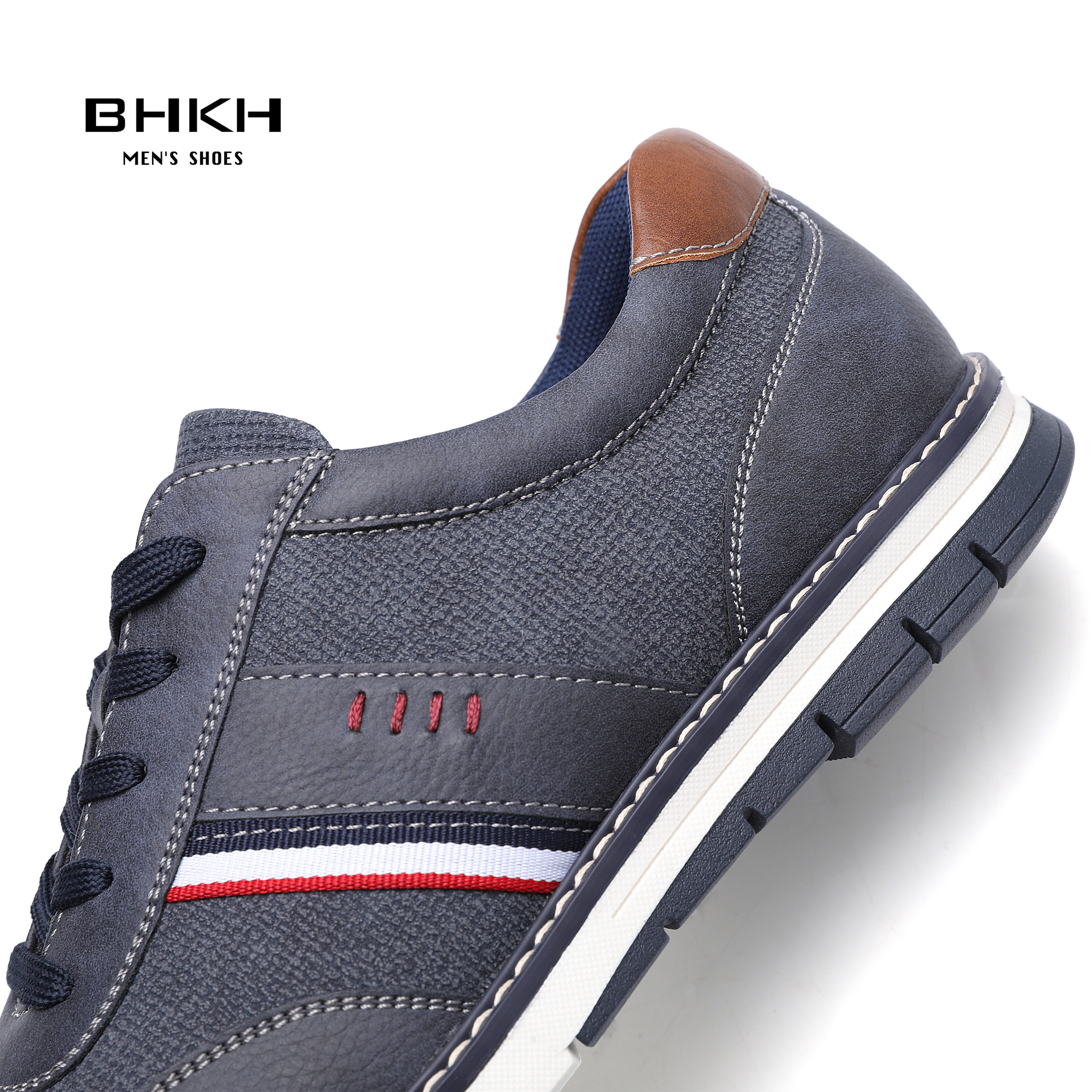 BHKH 2022 Spring/Autumn Men Casual Shoes PU Leather Fashion Sneakers Comfortable Walking Lace-up Footwear Men Shoes