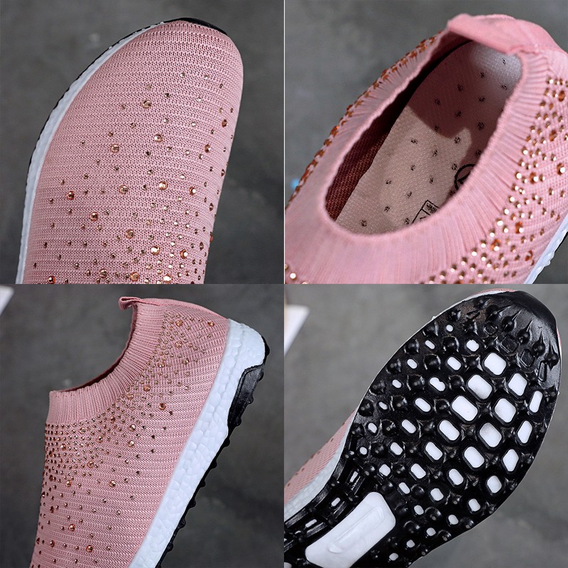 Running Flat Women's Shoes Breathable Mesh Fashion Bling Hot Drill Ladies Trainers Outdoor Slip On Plus Size 35-43 Women Shoes