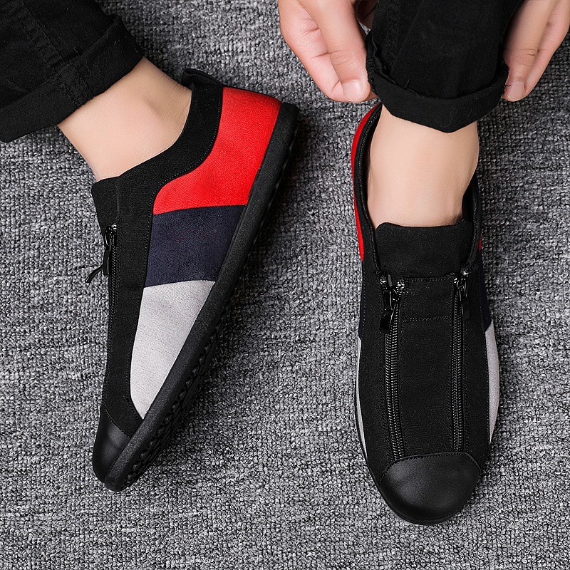 Loafers Men Canvas Shoes Sneakers Fashion Campus Breathable Casual Shoes Zipper Sneakers Shoes Trendy Color Matching Shoes