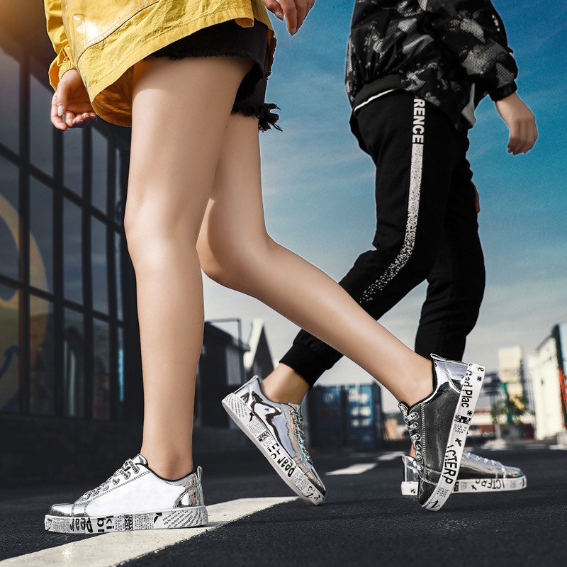 Men Sneakers Gold Glitter Spring Climbing Bling Fashion Casual Shoes Male Flat Outdoor Running Shiny PU Leather Couples Leather Sneakers