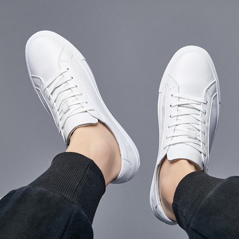 Men's Luxury Casual Shoes Men Flats Fashion White Sneakers Lace Up Real Leather Shoes White Sneakers