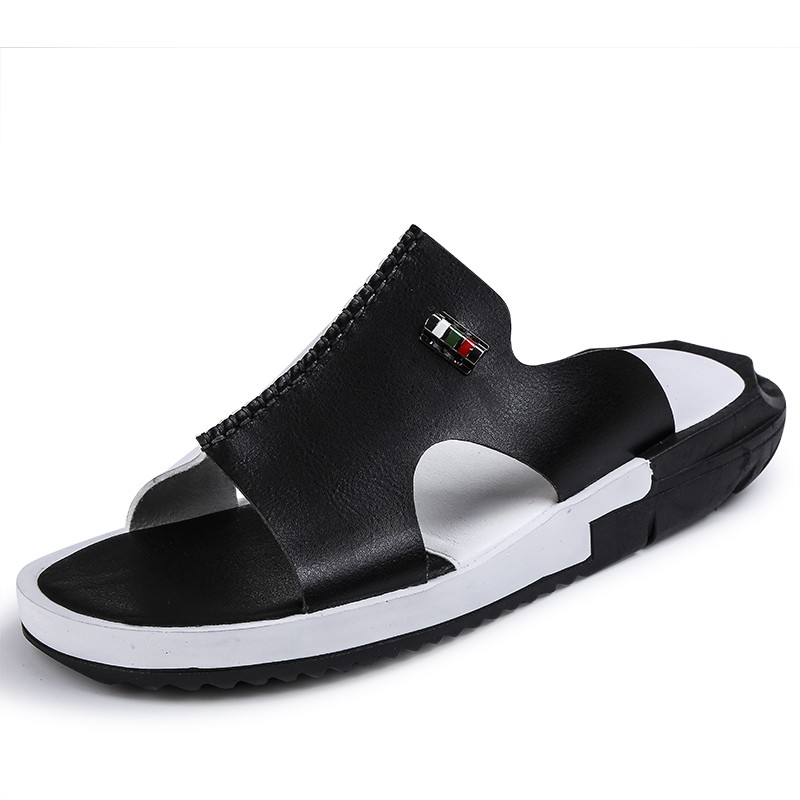 2020 sandals men summer slippers fashion peep toe pu flip flops male outdoor shoes non-slip flat beach slides plus size 38-46