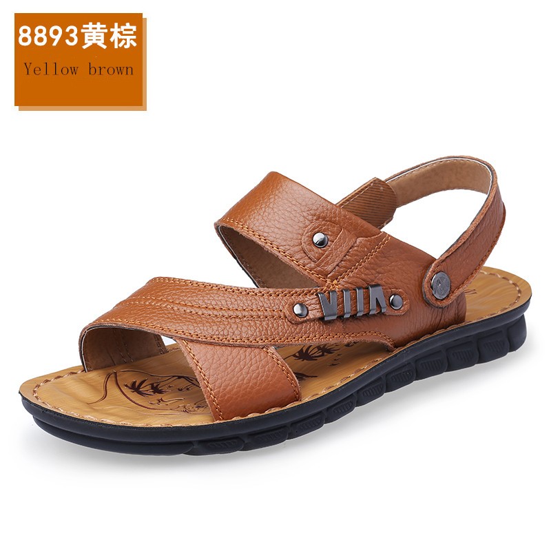 Men Beach Shoes Cow Sandals Quality Genuine Leather Non-slip Men Slippers Breathable Two Uses Men Sandals Men's Shoes