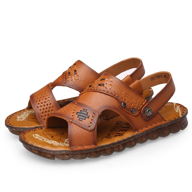 men sandals slippers genuine leather cowhide male summer shoes outdoor casual sandals beach shoes