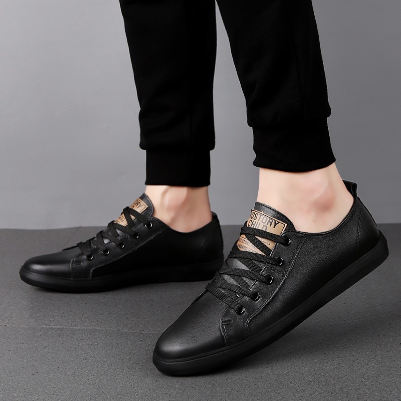 Men's Genuine Leather Casual Shoes Fashion Designers Flats Black Sneaker High Quality Minimalist Shoes For Men Vulcanized Shoes