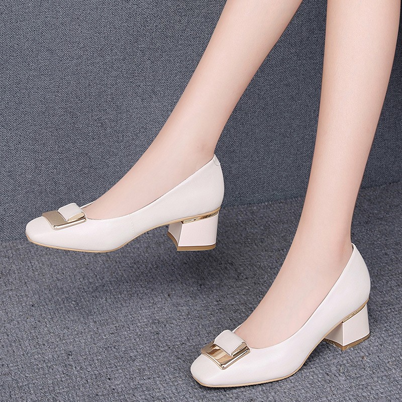 Newest Fashion Women Shoes 2021 Spring Thick High Heel Pumps Female Genuine Leather Office Lady Party Shoes for Woman M0251