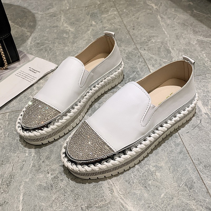 Large casual single shoes 2021 autumn new Lefu shoes thick sole flat bottom diamond fashion women's shoes women's shoes