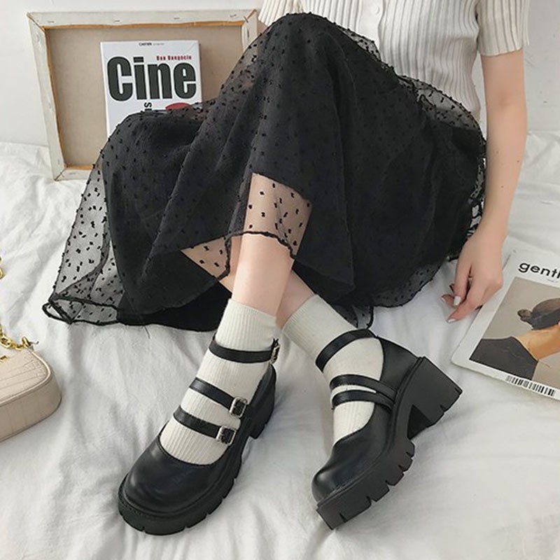Rimocy Spring Thick Heel Platform Mary Janes Women Sweet Lovely Ankle Strap Lolita Shoes Woman Patent Leather High Heels Pumps
