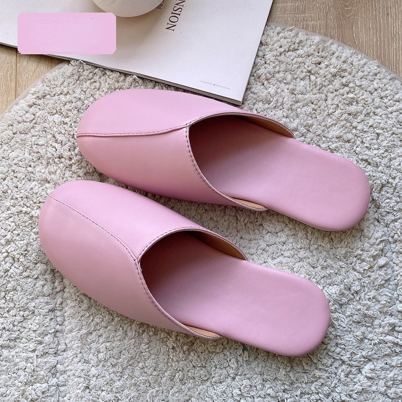 Women Leather Slippers Couples Spring Autumn Indoor Non-slip Couples Home Fashion Casual Non-slip Single Shoes Chaussure Femme