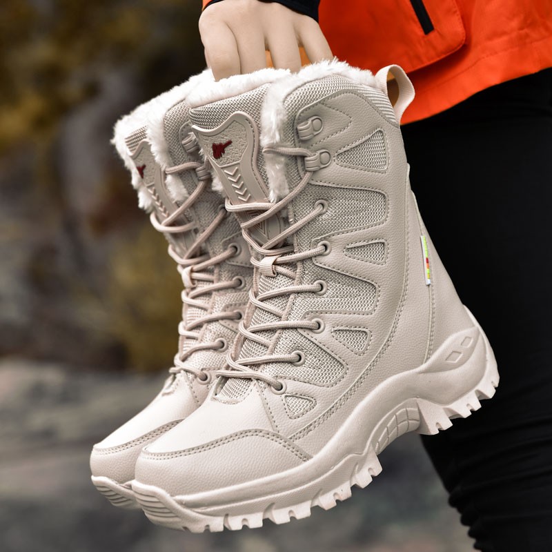 High Quality Winter Leather Women Boots Plush Warm Snow Boots Waterproof Outdoor Sneakers