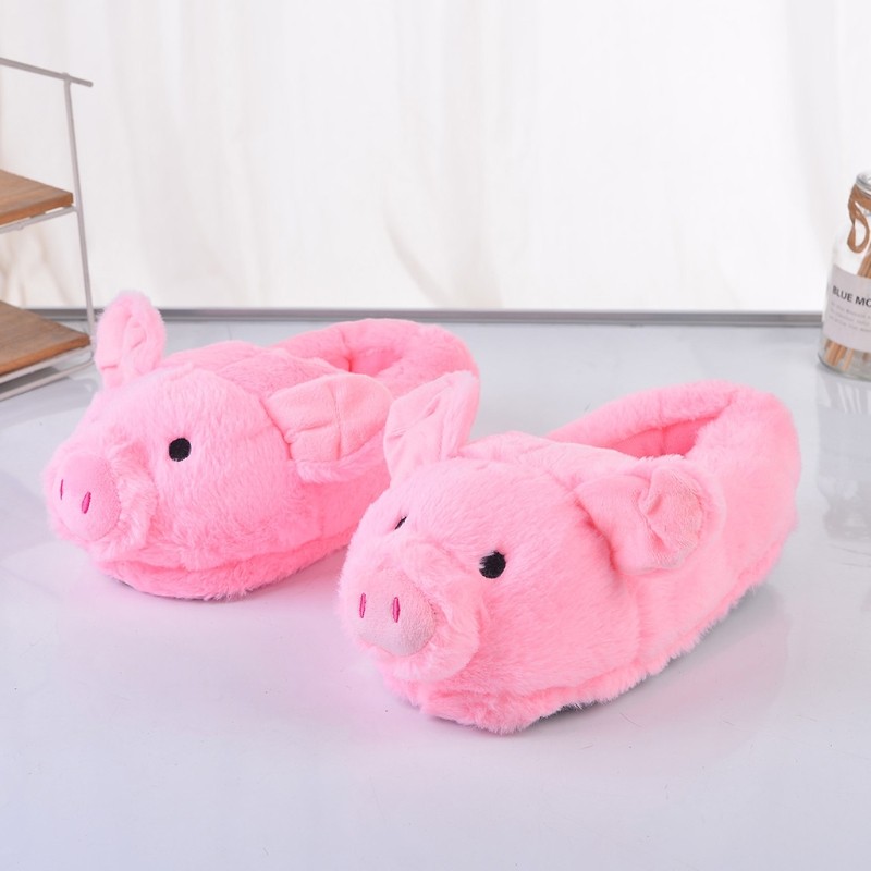 Cute Pink Toot Pink Pig Plush Slippers Home Indoor Piggy Soft Girl Heart Pig Warm Pig Cotton Slippers For Ladies