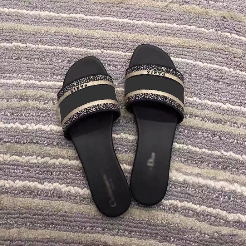 2022 summer women slippers black leather letter embroidered outer wear flat heel shoes sandals more details visit reviews