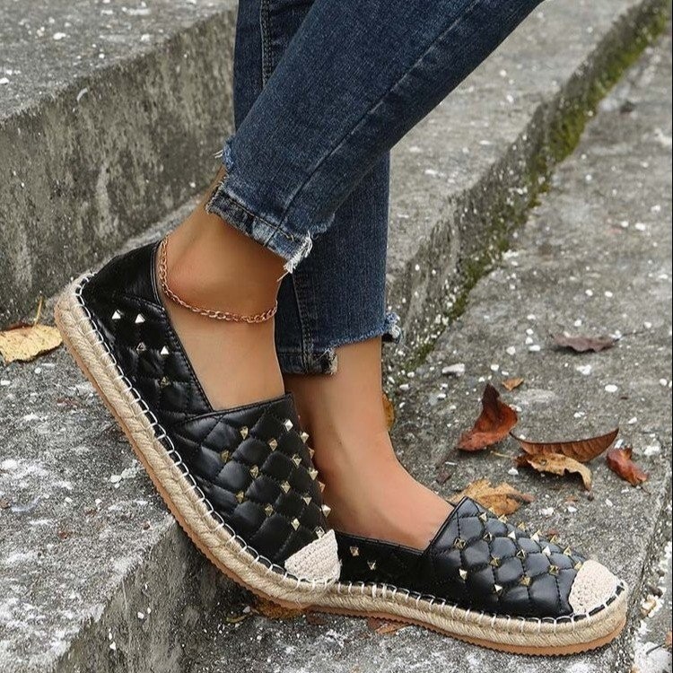 Women Fisherman Flats Casual Loafers Shoes Canvas Hemp Female 2022 Autumn New Slip-on Rivet Comfortable Mules Zapatillas Mujer