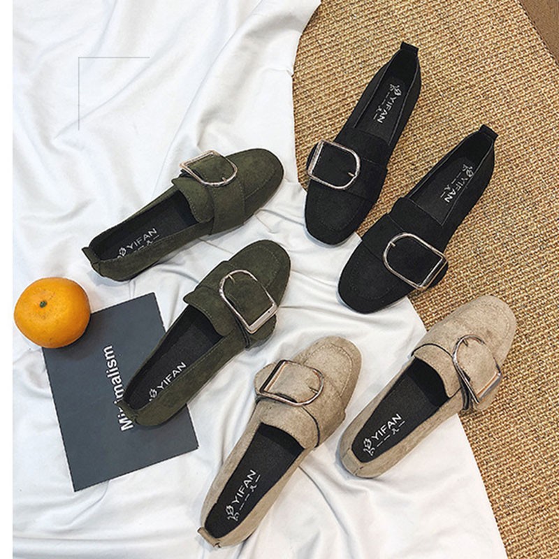 Spring new fashion rivet square buckle matte square toe flat simple women's shoes ghtwt outdoor leisure low-heeled shoes