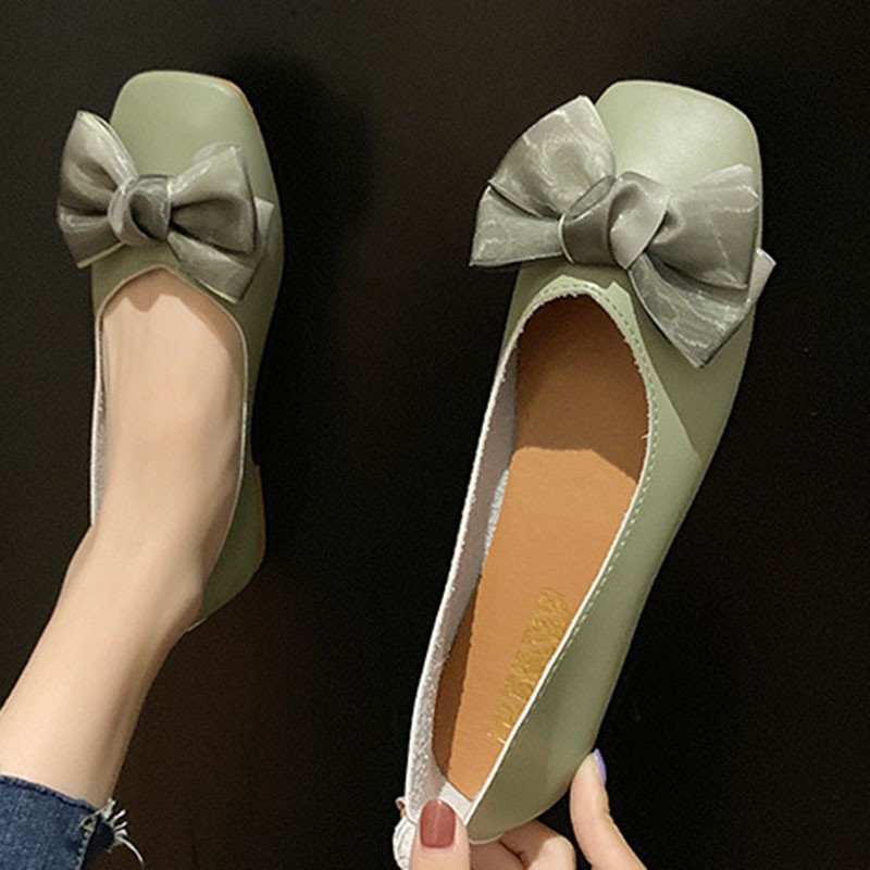 2022 spring new cute bow apricot cute women's shoes soft comfortable flat shoes holiday leisure breathable light women's shoes