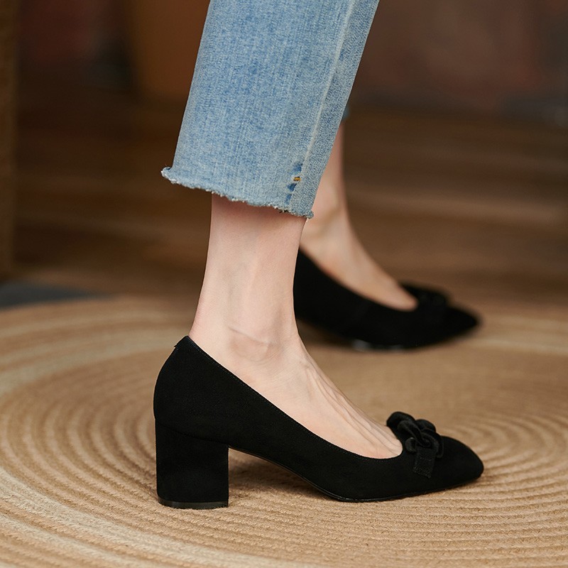 2022 new women's pumps natural leather shoes 22-24.5cm sheep suede upper shoes woman full leather high heels casual shoes