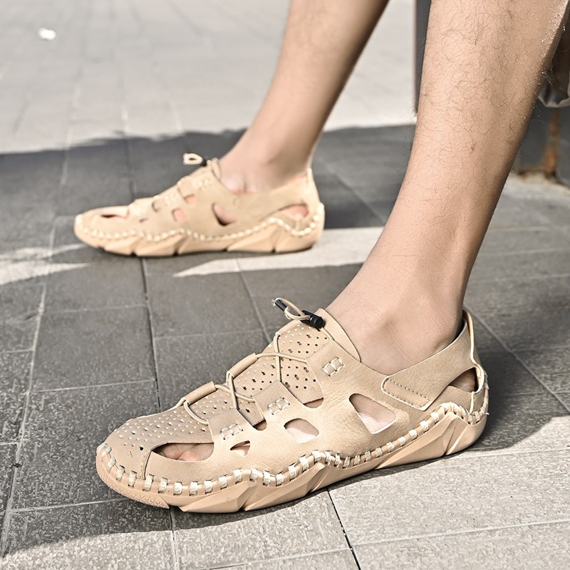 2022 New Summer Men's Mesh Sandals Outdoor Casual Rome Sandals Genuine Leather Men Beach Sandals Non Slip Sneakers Big Size