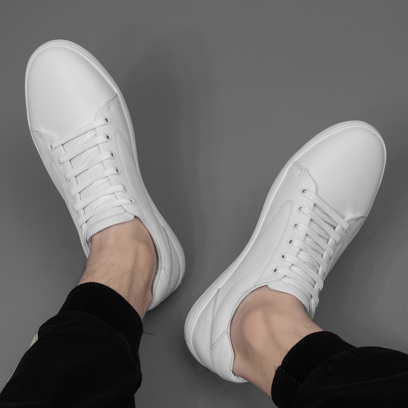 Genuine leather men's shoes, white sneakers, flat shoes, Korean version, casual