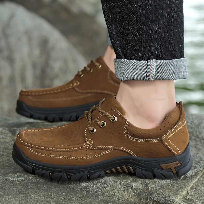 Men's casual shoes outdoor sports shoes men's flat shoes non-slip platform men's genuine leather shoes comfortable band hiking shoes