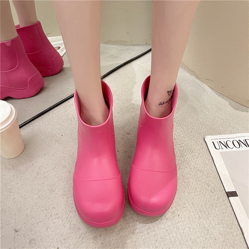 Rimocy 2021 New Rubber Waterproof Rainboots Women Candy Color Thick Platform Ankle Boots For Female Non-slip Rain Boots Woman