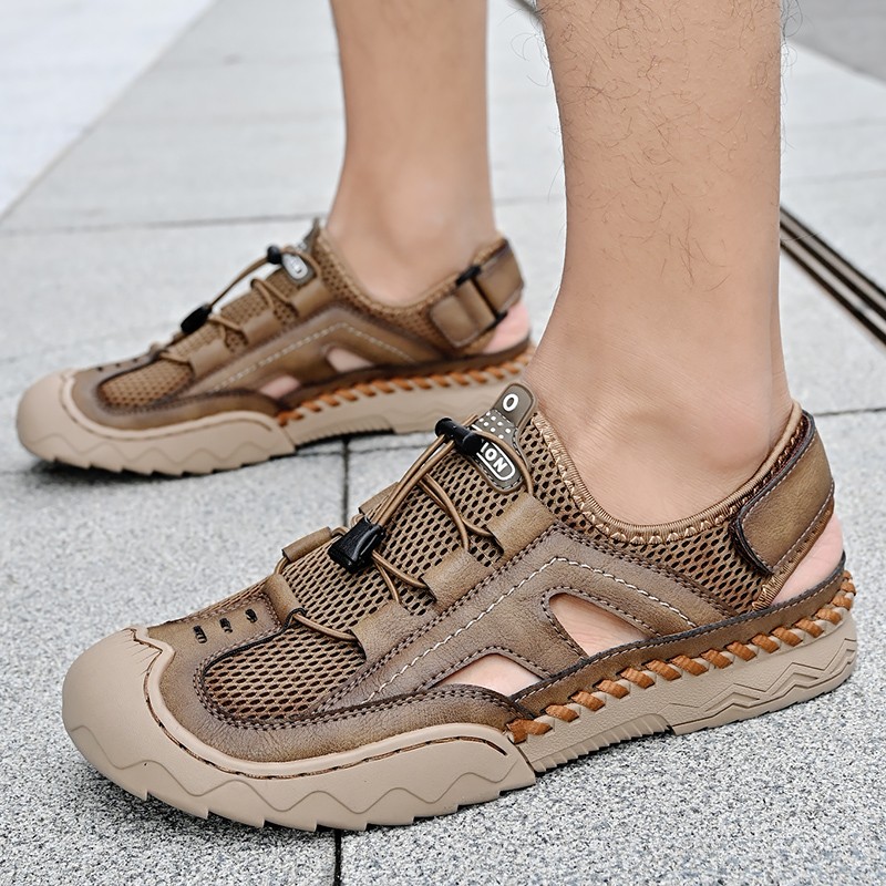 Summer Genuine Leather Men Sandals Outdoor Non-slip Men Beach Sandals Breathable Men Roman Sandals Fashion Men Sneakers