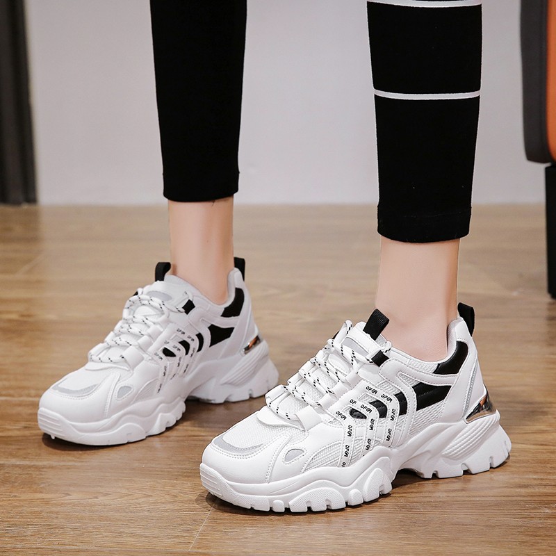 Rimocy 2022 Spring Women Platform Shoes Breathable Mesh Chunky Sneakers Women Spring Autumn Thick Bottom Lace Up Casual Shoes