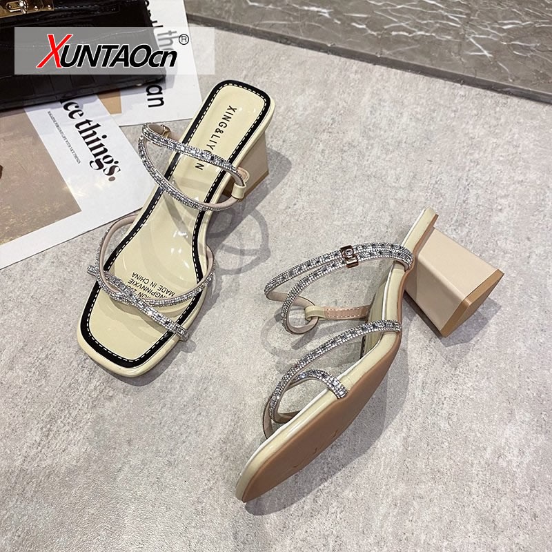 Women Sandals 2022 Summer Women Shoes Transparent Heeled Women Beige New Fashion Zapatillas Mujer Casa Sapato Feminino