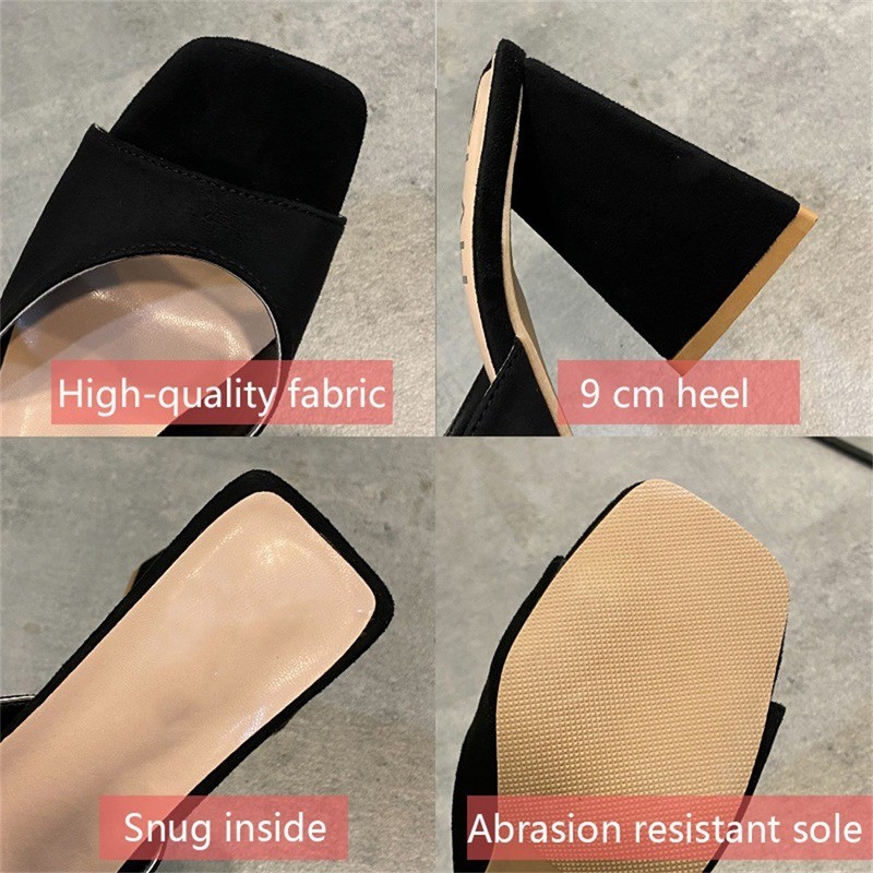 2022 Fashion Sandals Summer New Square Toe Ladies Chunky Heels Slip On Flat Shoes Party Dress Office Female Pumps Size 35-43