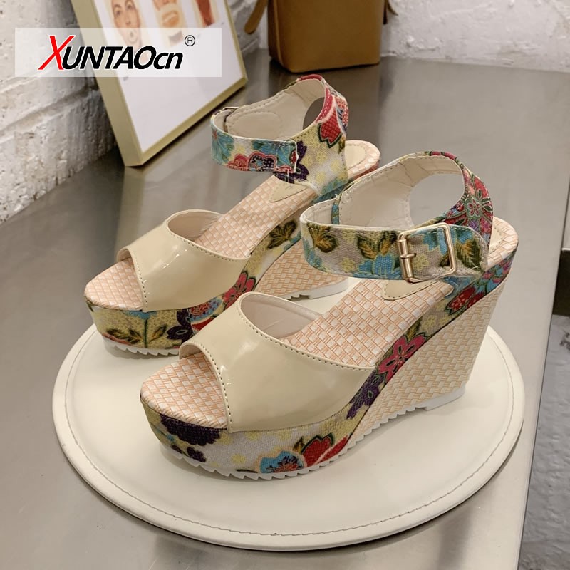 Women Sandals Summer Platform Wedges Casual Shoes Floral Ladies Super High Heels Open Toe Women Slippers Sandalias Zapatos Mujer