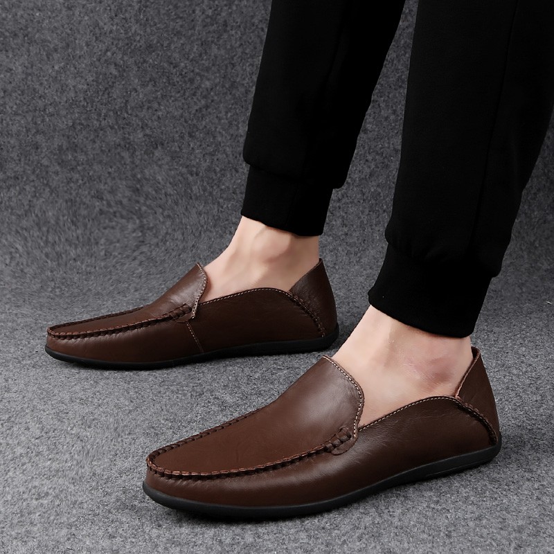 Men's Genuine Leather Moccasin Shoes Casual Breathable Italian Style Lace Up Plus Size 38-46 Summer Shoes