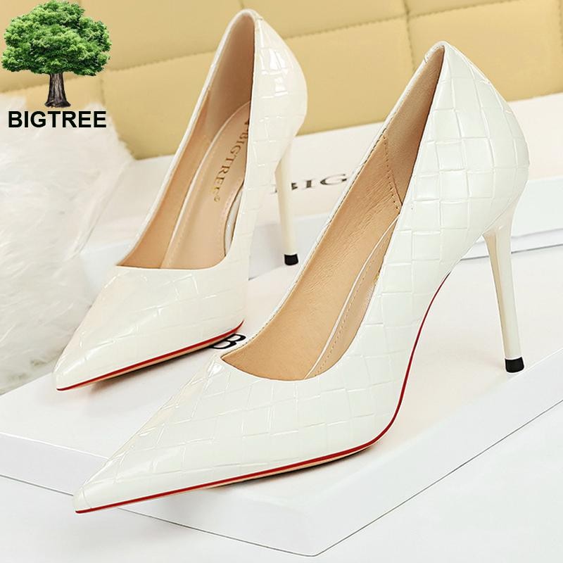 BIGTREE Patent Leather Shoes Woman Pumps 2022 Designer Shoes New Weave Style Fine High Heels Stiletto Heeled Shoes Party Shoes