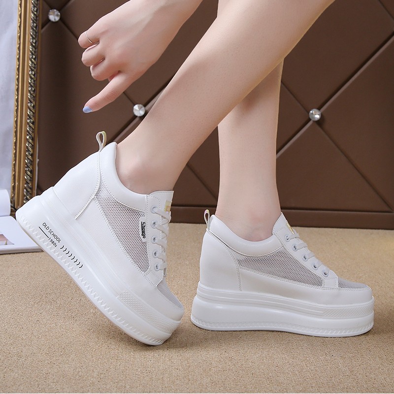 Rimocy Hidden Heels Chunky Sneakers Women 2022 Spring Thick Sole Breathable Mesh Sneakers Woman Red High Platform Casual Shoes