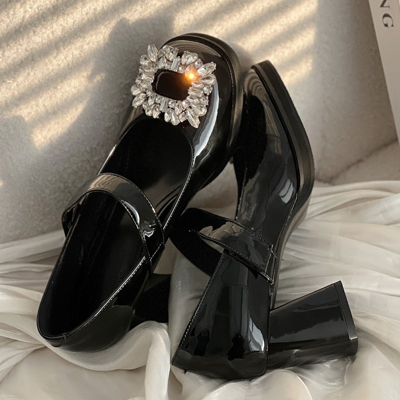 Lucifer Women Sparkling Crystals Ankle Strap Chunky Heel Women Platform Shoes Spring 2022 Mary Jane Shoes