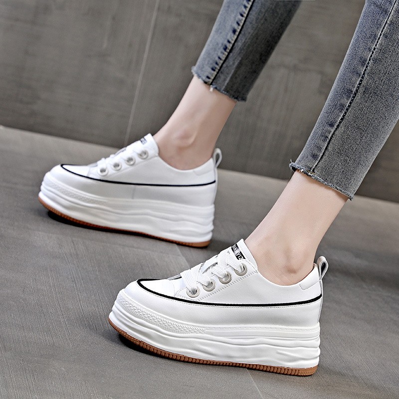 Fujin 7cm genuine leather wedge sneakers platform shoes women sneakers fashion white shoes spring autumn summer casual shoes