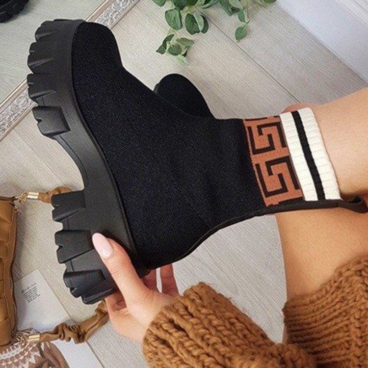 Shoes woman boots knit sock boots women's thick-soled short tube breathable plus size 43 Martin boots platform socks heels