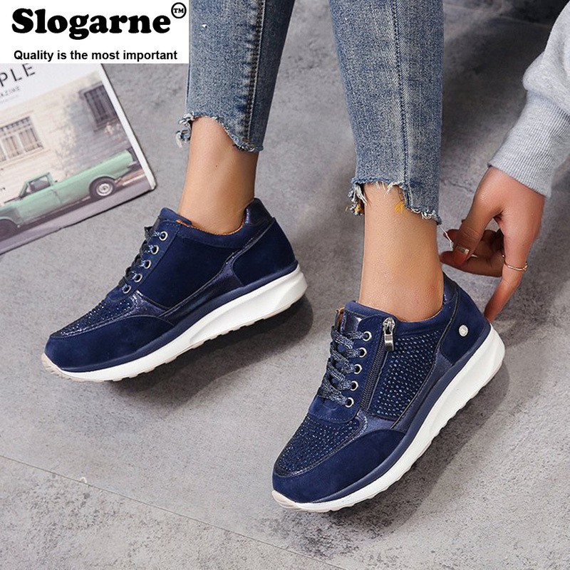 Women Spring Autumn Shoes Fashion Crystal Sneakers Zipper Platform Trainers Ladies Casual Shoes Tenis Feminino Zapatos De Mujer